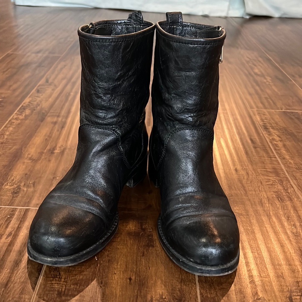Jimmy Choo Size 38 Black Moto boots with gold zippers